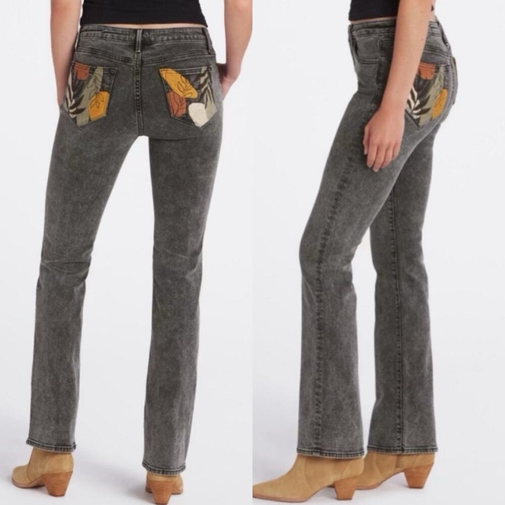Driftwood Kelly Bootcut Jeans Womens 26 Black Floral Embroidered Pockets